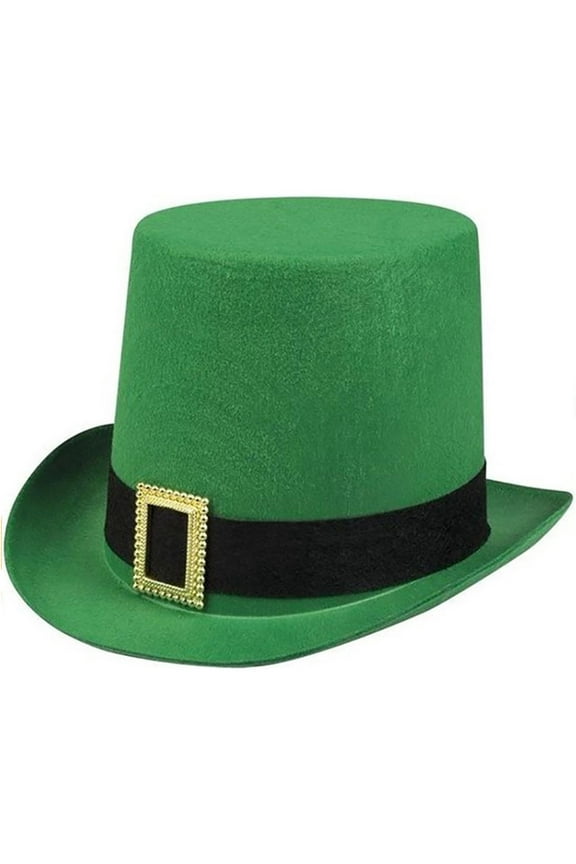 Deluxe Satin Unisex Adult Saint Patrick's Day Irish Leprechaun Green Top Hat with Buckle