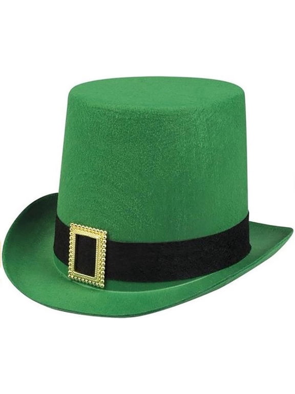 Deluxe Satin Unisex Adult Saint Patrick's Day Irish Leprechaun Green Top Hat with Buckle
