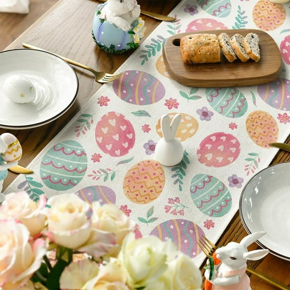 EGNMCR Easter Table Runner Easter Eggs Linen Printed Table Flag Easter Restaurant Decoration 4 Sizes Available - Spring/Summer