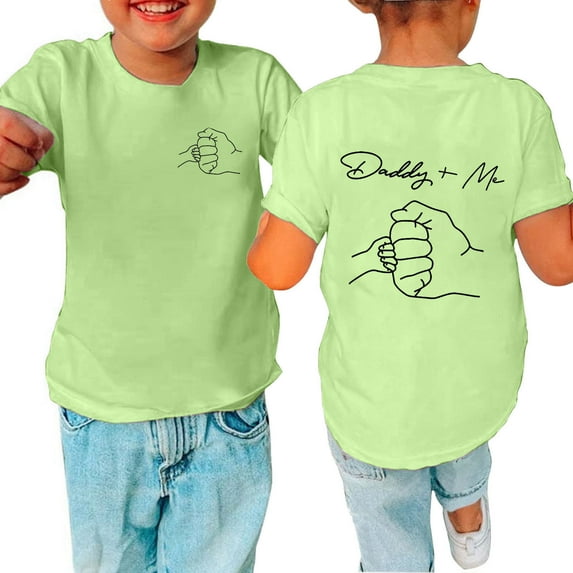 EGNMCR Father's Day Clearance Toddler Boy Girl Shirts Baby Boys Girl Comfortable Solid Color Father's Day Print Short Sleeve Cotton T-shirt Top-Green-100 - Spring/Summer Savings Clearance