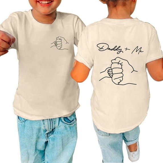 EGNMCR Father's Day Clearance Toddler Boy Girl Shirts Baby Boys Girl Comfortable Solid Color Father's Day Print Short Sleeve Cotton T-shirt Top-Beige-110 - Spring/Summer Savings Clearance
