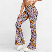 EGNMCR Flare Leggings for Women Yoga Pants Print High Waisted Flare Leggings Bootcut Casual Bell Bottom Dress Wide Leg Yoga Pants