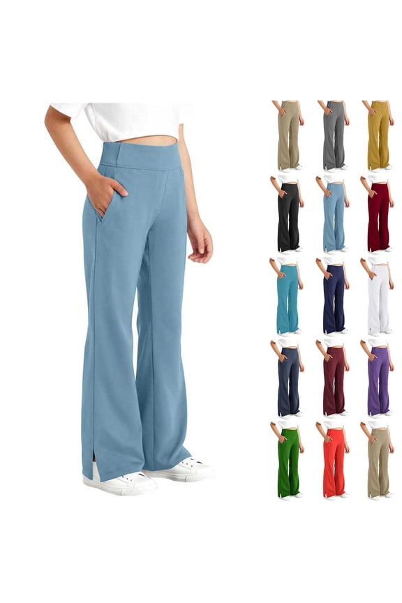 Girl's Leggings Cross High Waisted Casual Wide Leg Pants Yoga Bootcut Pants Solid Color Full Length Bell Bottoms