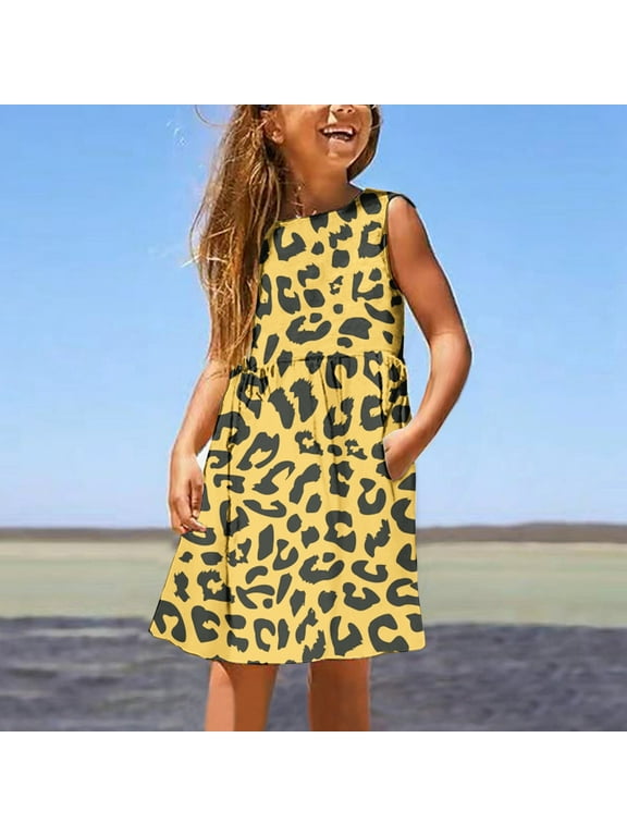 Girl's Sundress A Line Leopard Print Sleeveless Dress