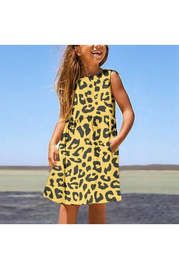 Girl's Sundress A Line Leopard Print Sleeveless Dress