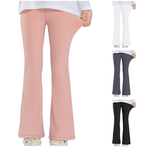 EGNMCR Girls Fleece Lined Leggings Flare Winter Warm Yoga Leggings Casual Warm High Waisted Bell Bottom Pants for Kids Teen Girls
