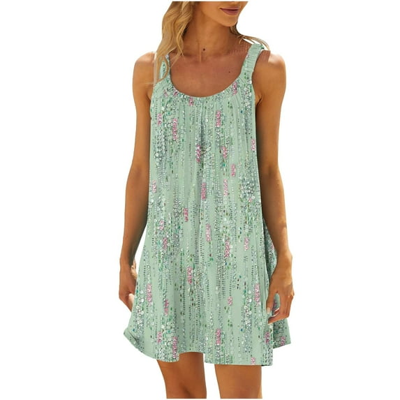 Rciityk Green Summer Dresses for Women 2024 Casual Sleeveless Round-Neck Sun Dresses Mini Beach Vacation Dress - Spring/Summer Savings Clearance