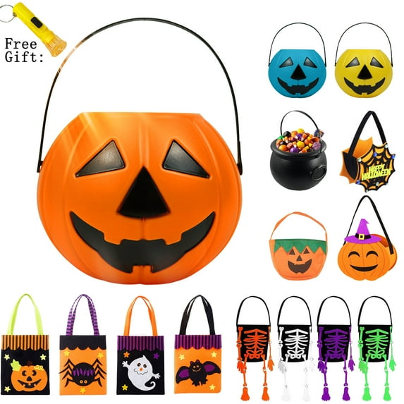 EGNMCR Halloween Trick or Treat Bags for Kids Candy Bucket Tote, Hands Party Favors Basket, Halloween Trick or Trade Bag, Black Pumkion
