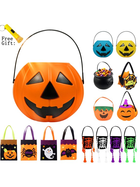Halloween Trick or Treat Bags for Kids Candy Bucket Tote, Hands Party Favors Basket, Halloween Trick or Trade Bag, Black Pumkion
