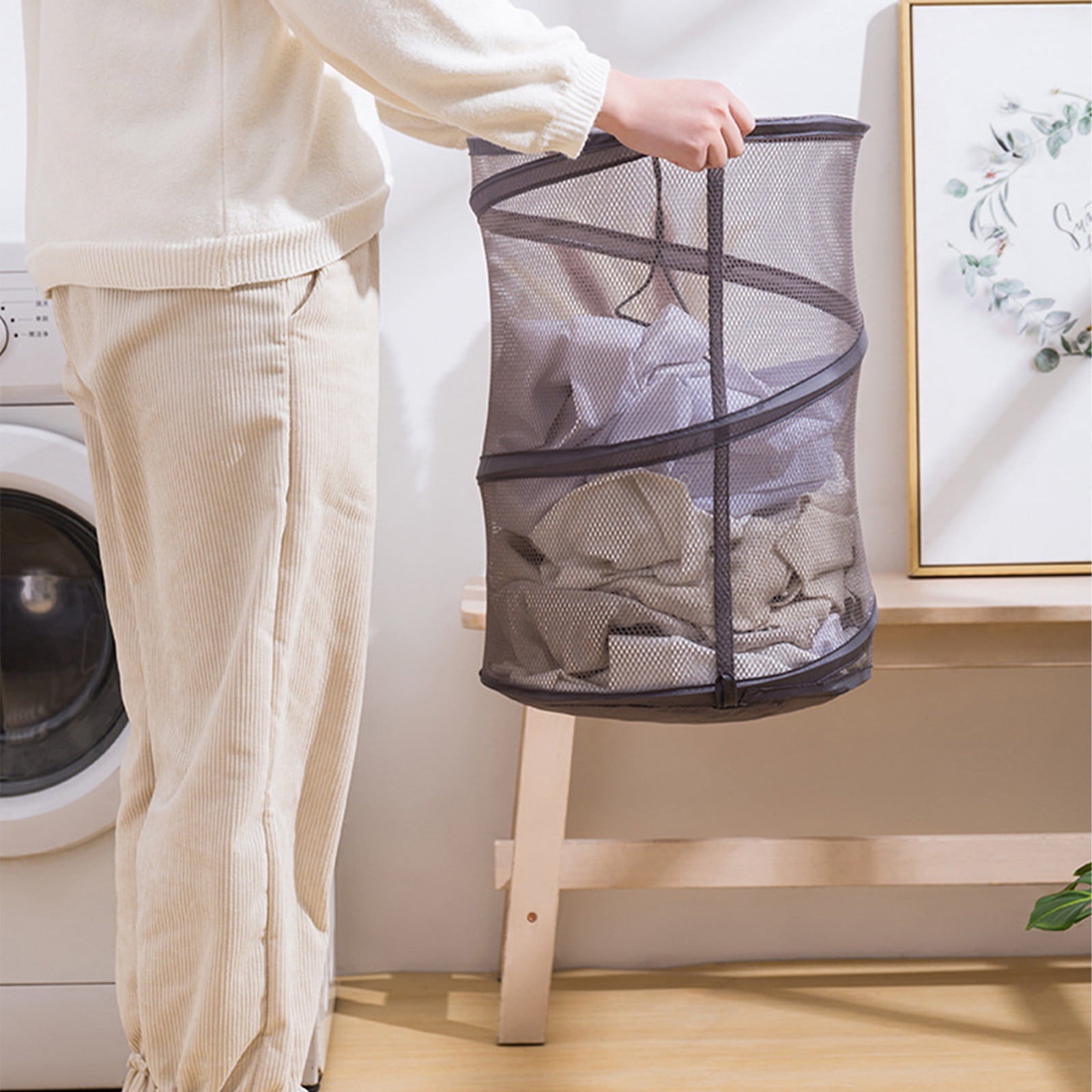 EGNMCR Laundry Bag Collapsible Mesh Popup Laundry Hamper, Foldable Dirty  Clothes Basket Collapsible Mesh Laundry Hamper, Great For Kid Room/College