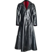 EGNMCR Leather Trench Coat Black Long Coat Duster Overcoat for Men Motorcycle Jacket for and Christmas - Fall Savings Clearance