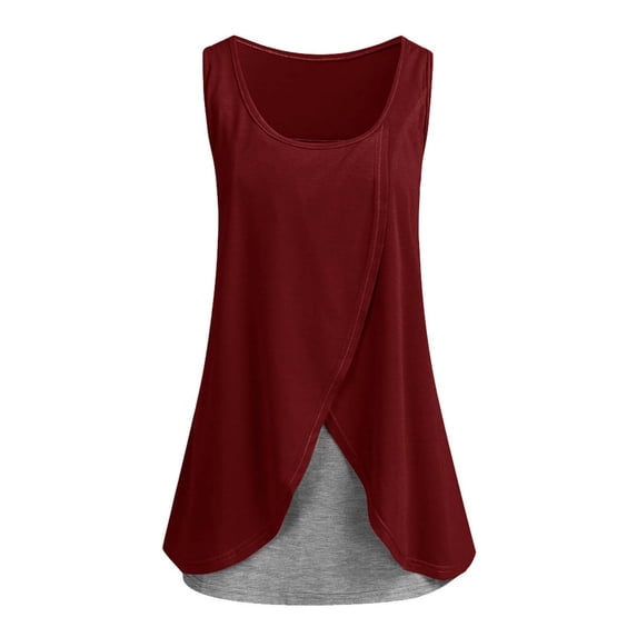 EGNMCR Maternity Tops Womens Fashion Sleeveless Round Neck Solid Color Casual Loose Nursing Tank Tops for Breastfeeding Summer Sale