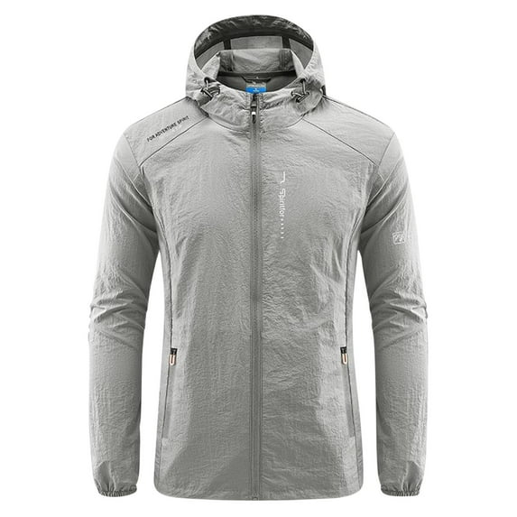 EGNMCR Men's Casual Sunwear Zipper Light Jacket Hooded Sun Protection Long Sleeve Sunwear with Pockets
