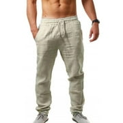 PEYAKIDSAA EGNMCR Men's Linen Joggers Pants Casual Long Cotton Beach Pants with Pockets Men Work Pants on Clearance