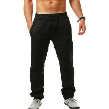 EGNMCR Men's Linen Joggers Pants Casual Long Cotton Beach Pants with Pockets Men Work Pants on Clearance