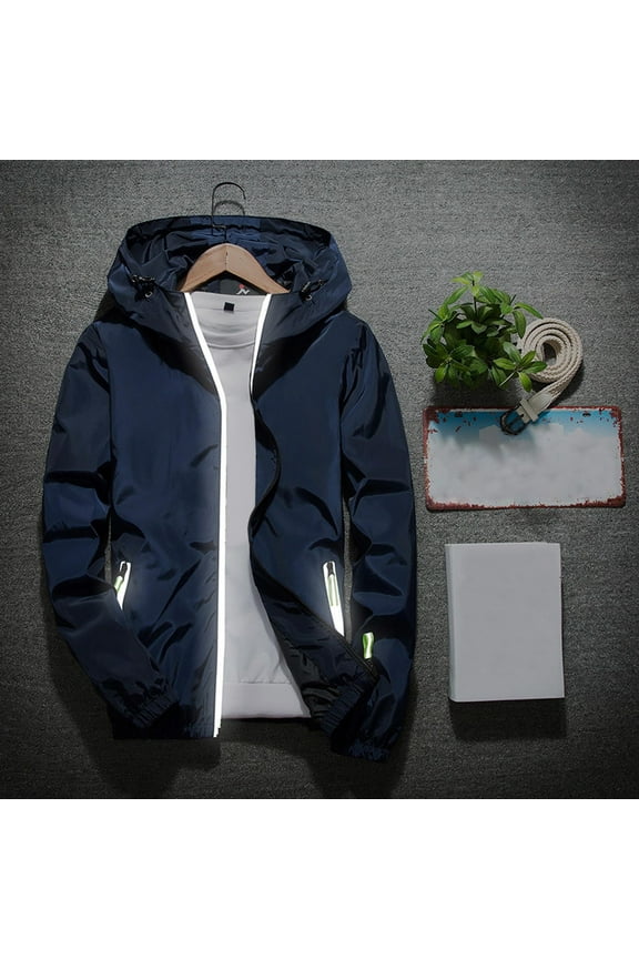 Men's Reflective Thin Jackets Zipper Jackets Casual Jackets Hooded Windbreaker Fashion Runing Pocket Jacket