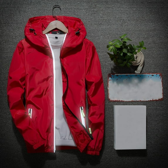 EGNMCR Men's Reflective Windbreaker Jackets Zipper Jackets Casual Jackets Hooded Thin Fashion Runing Pocket Jacket