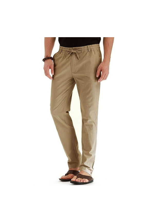 Mens Casual Pants Business Loose Large Yards Elastic Waist Pants Fashion Cotton Versatile Solid Color Long Pants