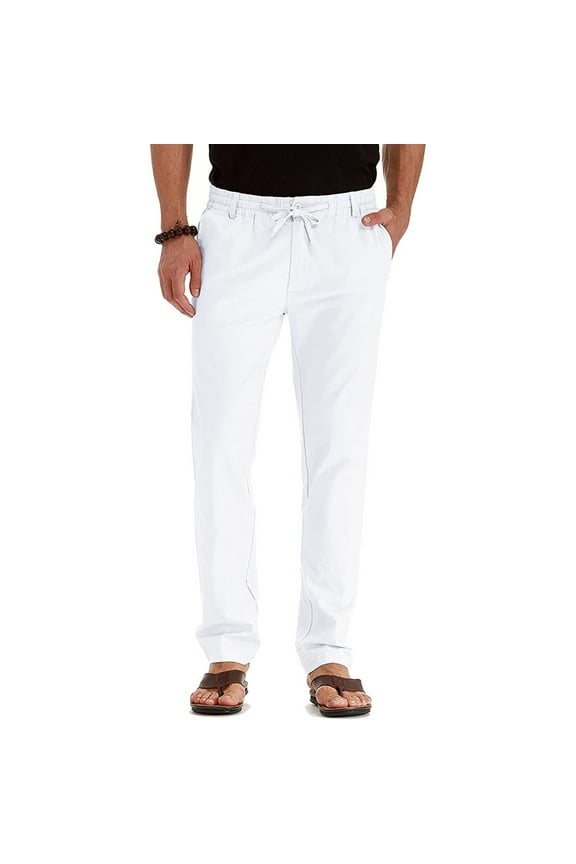 Mens Pants Casual Fashion Cotton Versatile Solid Color Long Pants Business Loose Large Yards Elastic Waist Pants