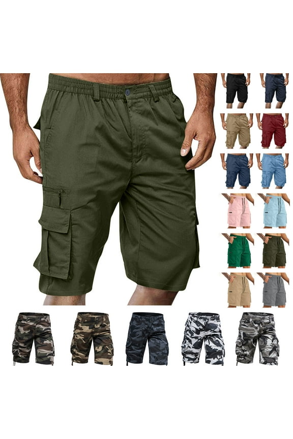 Mens Shorts Cargo, 2024 Elastic Waist Bermuda Shorts Summer Casual Loose Multi Pockets Outdoor Jogger Short Cargos