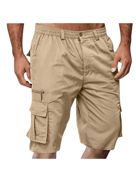 Mens Shorts Cargo, 2025 Elastic Waist Bermuda Shorts Summer Casual Loose Multi Pockets Outdoor Jogger Short Cargos Fathers Day Gifts