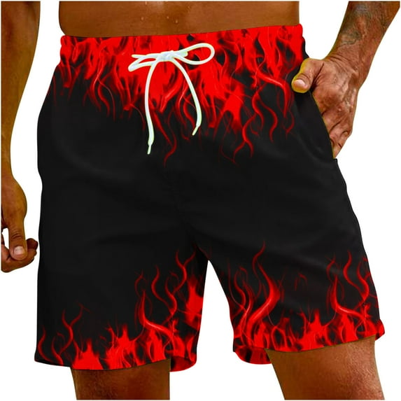 EGNMCR Mens Swim Trunks Fashion Summer Oversized Printed Quarter Pants Beach Shorts Sports Casual Pants