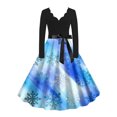 thumbnail image 1 of EGNMCR Merry Christmas Womens Dresses Christmas Fashion Long Sleeve Knee Dresses Causal Christmas Tree Santa Snow Printed V Neck Dresses, 1 of 2
