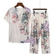 thumbnail image 1 of Horkkom Womens Cotton Pajama Sets Plus Size Floral Print Short Sleeve Sleepwear Top Soft Elastic Waist Capri Shorts Comfy Breathable Lounge 2 Piece Sets, 1 of 3