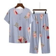 thumbnail image 1 of Horkkom Womens Cotton Pajama Sets Plus Size Floral Print Short Sleeve Sleepwear Top Soft Elastic Waist Capri Shorts Comfy Breathable Lounge 2 Piece Sets, 1 of 3