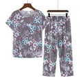 thumbnail image 1 of Horkkom Womens Cotton Pajama Sets Plus Size Floral Print Short Sleeve Sleepwear Top Soft Elastic Waist Capri Shorts Comfy Breathable Lounge 2 Piece Sets, 1 of 3