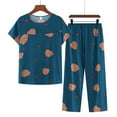 thumbnail image 1 of EGNMCR Mothers Day Gifts Womens Cotton Pajama Sets Floral Print Short Sleeve Sleepwear Top and Soft Elasticated Capri Shorts Comfy Breathable Plus Size Lounge 2 Piece Sets on Clearance, 1 of 3