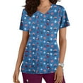thumbnail image 1 of EGNMCR Nursing Scrub Tops for Women 4th of July Patriotic Flag Print Working Uniform Short Sleeve V Neck Workwear Blouse T shirt with Pockets, Mothers Day Gifts Summer, 1 of 5