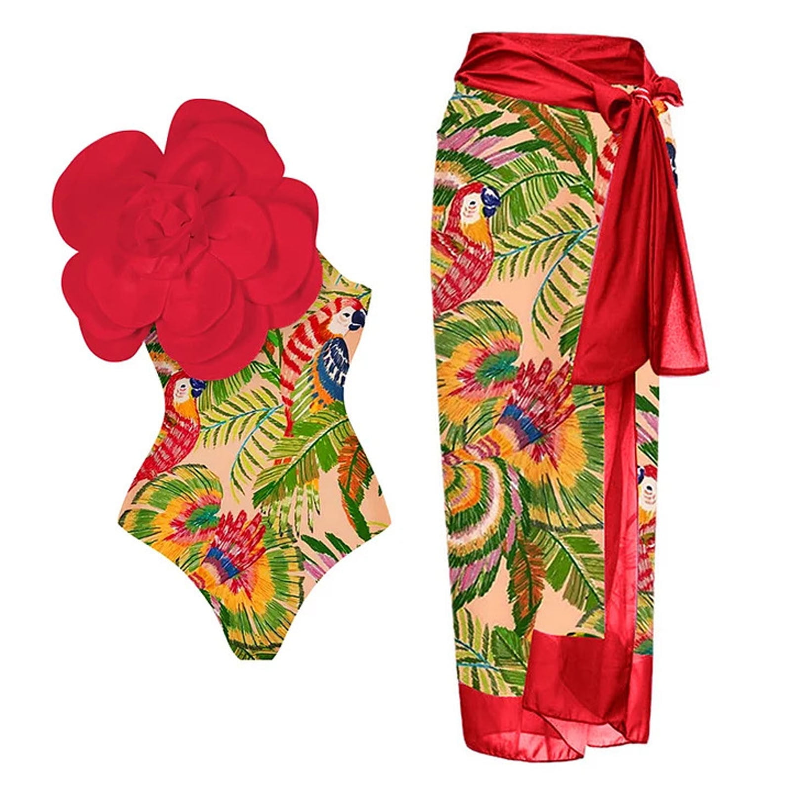 Eclipse Printed Swimsuit Set with Printed Furbelow Sarong in Savanna