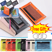 Suncoda Pencil Pouch for 3 Ring Binder, Portable Large Capacity Pencil Case with Zipper and Reinforced Grommets for Office Supplies, Red (Free 3 Ring Binders)