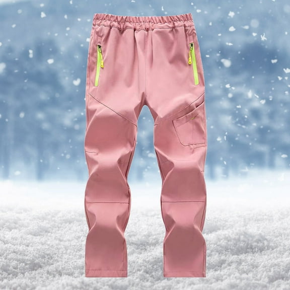 EGNMCR Pinks Kids Snow Ski Pants Hiking Boys Girls Outdoor Water Windproof Fleece Warm Snowboard Pants-Pinks-9T
