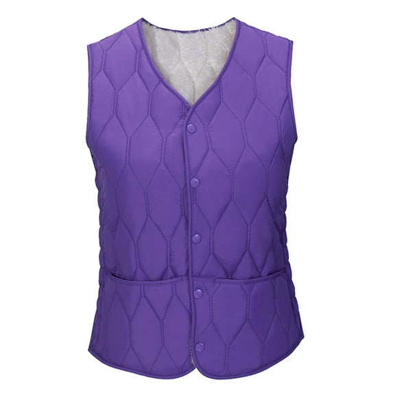 EGNMCR Purple Purple Women's Quilted Vest V Neck Fleece Puffer Vest Slim Fit Zip Padded Gilet Sleeveless Outerwear Coat Fall Winter