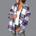 thumbnail image 1 of EGNMCR Purple Womens Flannel Plaid Shacket Jacket Casual Lapel Button Down Tartan Trench Coat Long Sleeve Shirts with Pockets Fall Winter, 1 of 3