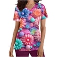 thumbnail image 1 of EGNMCR Scrub for Women Fashion Casual Flower Printing Short Sleeve V Neck Pocket Nurse Uniform Workwear Blouse Tops Spring Summer Sale, 1 of 4