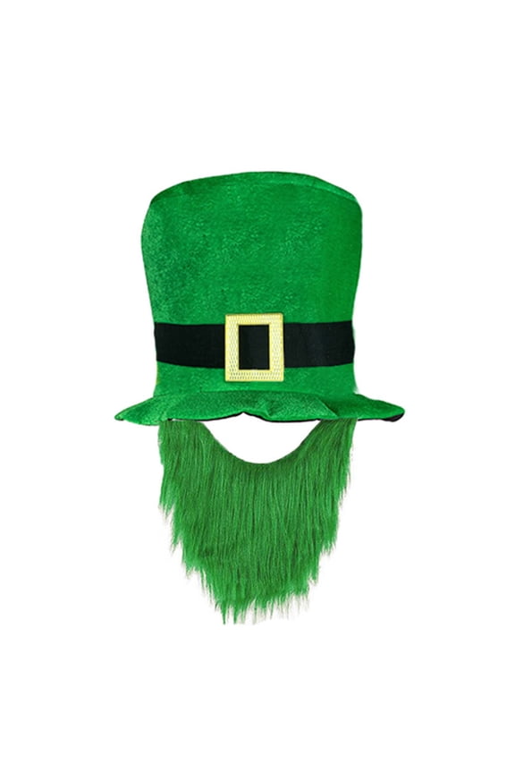 St. Patrick's Day Hat Green Leprechaun Top Hat with Beard Irish Shamrockes Velvet Hat