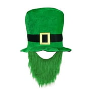 EGNMCR St. Patricks Day Hat Green Leprechaun Top Hat with Beard Irish Shamrockes Velvet Hat