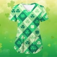 thumbnail image 1 of EGNMCR St Patricks Day Scrub Tops for Women Irish Print Scrub Tops with Pocket Summer Short Sleeve V Neck Holiday Tee Gnome Green Working Uniform V Neck Workwear Blouse T-shirt, 1 of 4