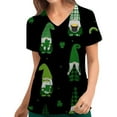 thumbnail image 1 of EGNMCR St Patricks Day Scrub Tops for Women Irish Print Scrub Tops with Pocket Summer Short Sleeve V Neck Holiday Tee Gnome Green Working Uniform V Neck Workwear Blouse T-shirt, 1 of 5