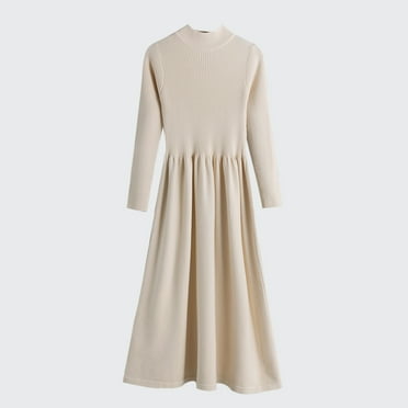 EGNMCR Sweater Dress for Women Winter Crew Neck Ribbed Knit Dresses Long Sleeve Slim Fit Sweater Dress on Clearance