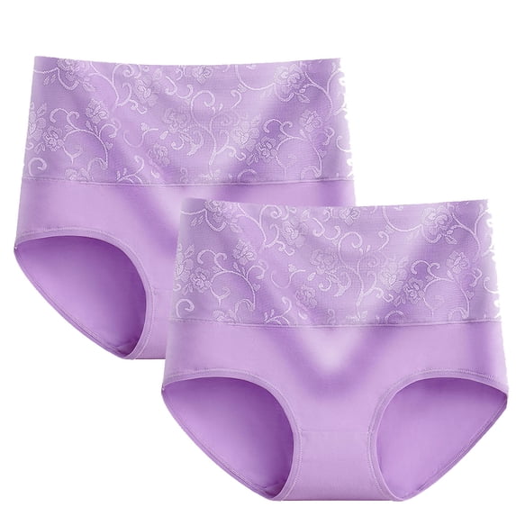 EGNMCR Underwear Women Pack Cotton High Waist Elastic Comfortable Briefs Sexy Panties 2PC