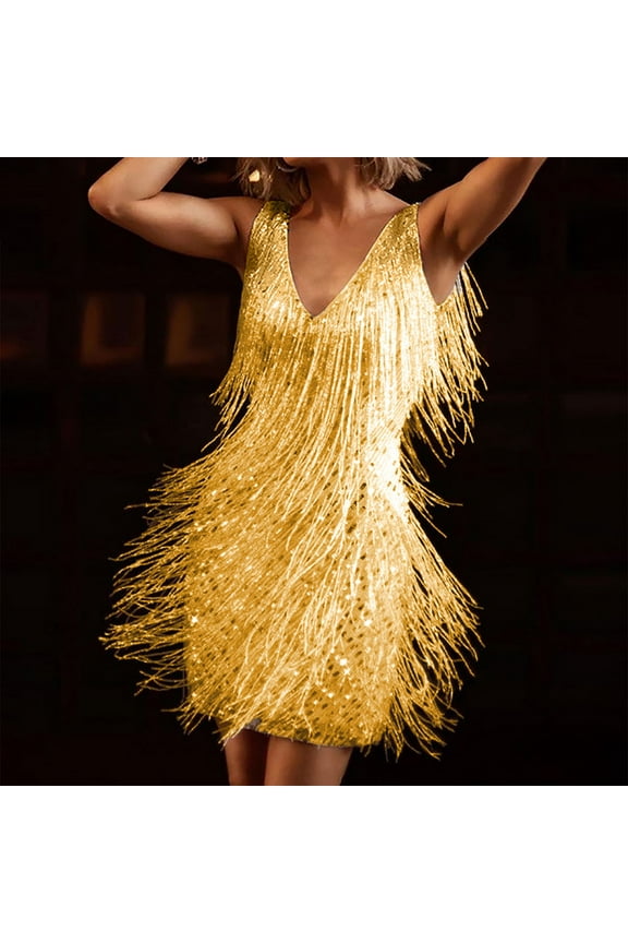 Women' 1920s Tassels Straps Dress Cocktail Party Fringed Costume Flapper Dresses - Summer