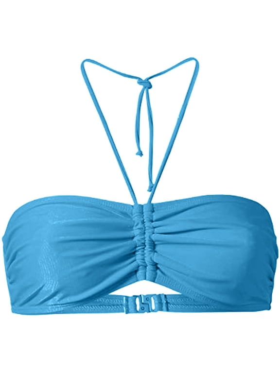 Women Bikini Top Push Up Swim Top Halter Retro Bathing Suit Top Padded Swimsuit Top Summer
