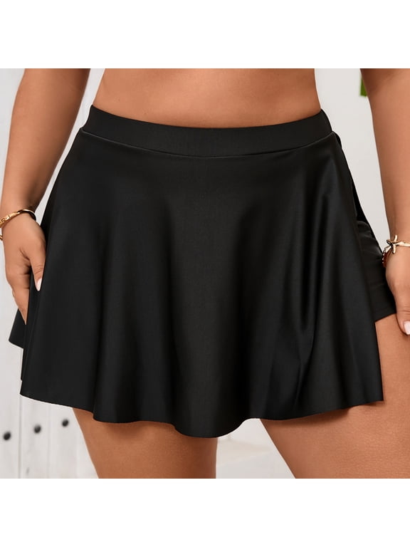 Women Ruched Ruffle Swim Skirt Mid Tummys control Bikini Swimsuit Bathing Suit Skirt Bottom with Pockets