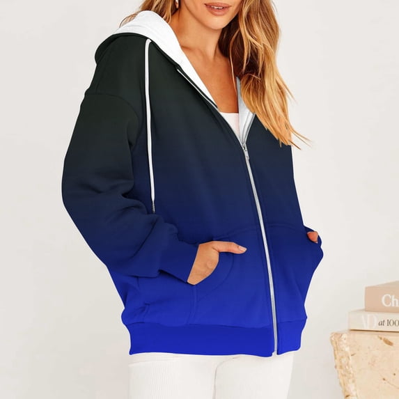 EGNMCR Women's Zip Up Hoodies Sweatshirts Casual Long Sleeve Oversized Sweatshirts Fall Spring Track Jackets with Pockets Fall Winter