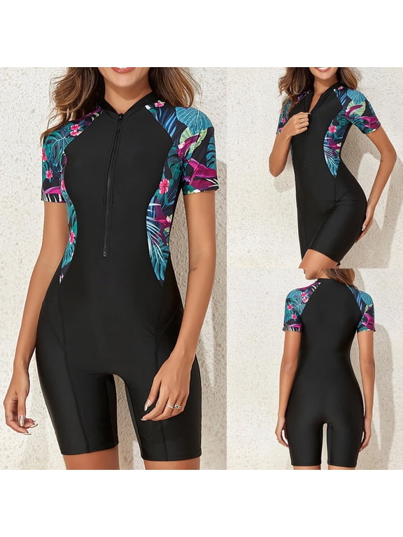 Women's Boyleg One Piece Full CoveragesGuard with Built in Bra UPF Short Sleeve Full Bodys Surfing Swimsuit