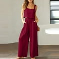 thumbnail image 1 of EGNMCR Women's Cotton Linen Set 2 piece Casual Suit Linen Shorts Sleeveless Top Vest Sleeveless Crewneck TopShirt Suit Red Summer, 1 of 6